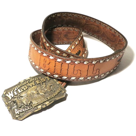 Buffalo Bill's Wild West Brown Leather Belt & Brass Buckle - Size 38 - Picture 4 of 8